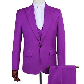 Violeta Slim fit Kāzu Uzvalki Vīriešiem 3 gabals Pasūtījuma Līgavainis Uzvalku 2022 Vīriešu Modes Apģērbu Komplekts 3 gabals Jaka, Veste ar Biksēm