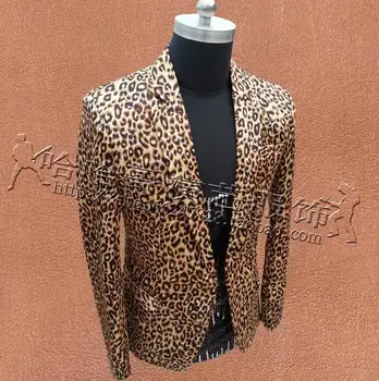 Vīrieši leopard tērpi dizainu masculino homme skatuves tērpu, dziedātāju vīriešu slim žakete deju apģērba jaka star stila kleita punk