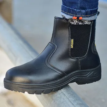 Vīriešu ikdienas tērauda kājām ietilpst darba drošības zābaki govs ādas darbinieks kurpes melnā drošības boot potītes botas zapatos de seguridad