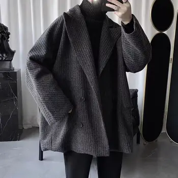 Vīriešu Vilnas mētelis, džemperis rudens ziemas black Atloks Apkakli retro korejas skaists žaketes visu maču lielizmēra Vīriešu Apģērbs