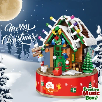 Ziemas Ciems Ziemassvētku Mājā, Arhitektūras Modeli, Idejas, Rotējošās Music Box Celtniecības Bloki, Ķieģeļi, Rotaļlietas, Bērnu Svētku Dāvanas