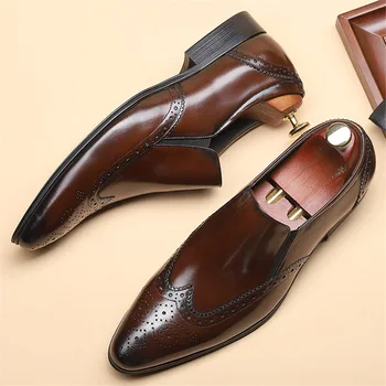 Īstas ādas Vīriešu brogue Biznesa Kāzu, banketu kurpes gadījuma dzīvoklis vintage kurpes roku darbs oksfordas kurpes vīriešiem melnā 2022