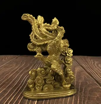 Ķīna misiņa dragon phoenix amatniecības statuja pāris