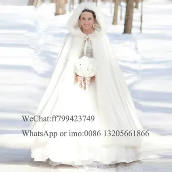 Ir 2021. Elegants Lēti Silts Līgavas Cape Ziloņkaula Baltā Ziemas Kažokā Sieviešu Kāzu Bolero Jaka Līgavu Apmetņi Ar Kapuci Kāzu Mētelis