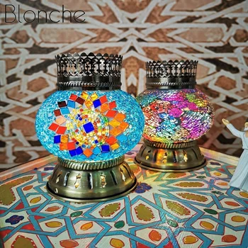 Maroka turku Mozaīkas Lampas Darinātas Vitrāžas Guļamistaba Galda Lampa ar Bateriju Darbināmas un Slēdzi, Bezvadu LED Nakts Lampa