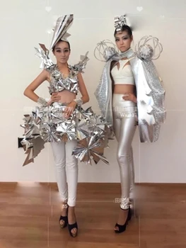 Zinātnes un tehnoloģiju apģērbu nākotnē robots kostīmu posmā catwalk show kostīmu skatuves deju Vīriešiem, naktsklubu, dj Cosplay Kostīmi