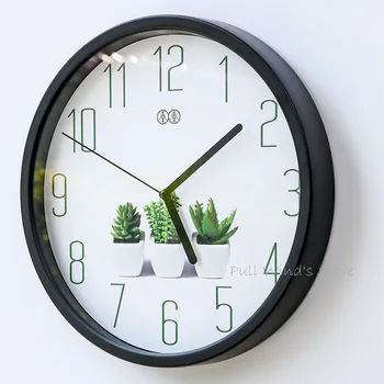 Īss mazu, svaigu mājas sienas pulkstenis Zaļo augu logo radošo biroja sienas pulkstenis